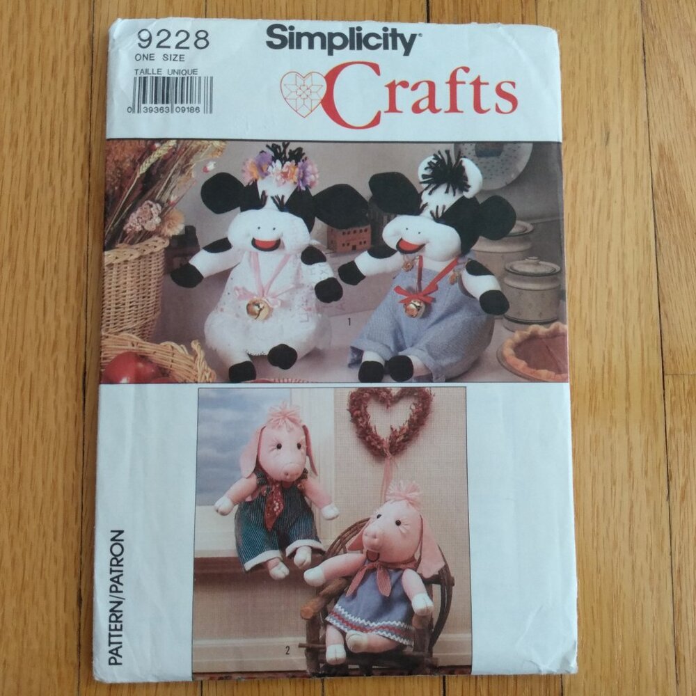 Vintage Cow Pig Dolls Clothes Sewing Pattern Country Farmhouse Decor
